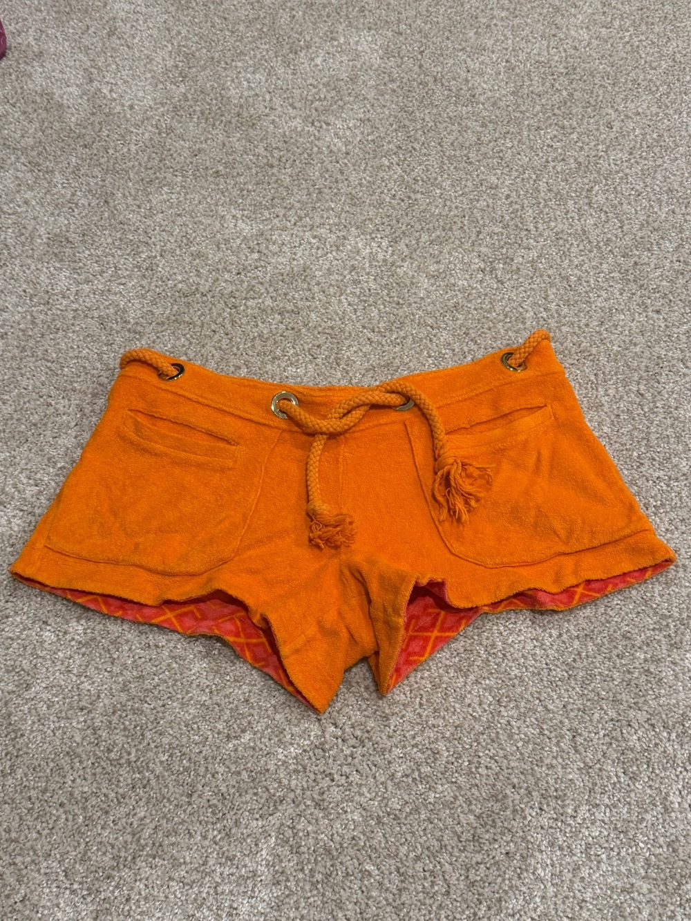 Tory Butch Orange Terry Cloth Drawstring Shorts